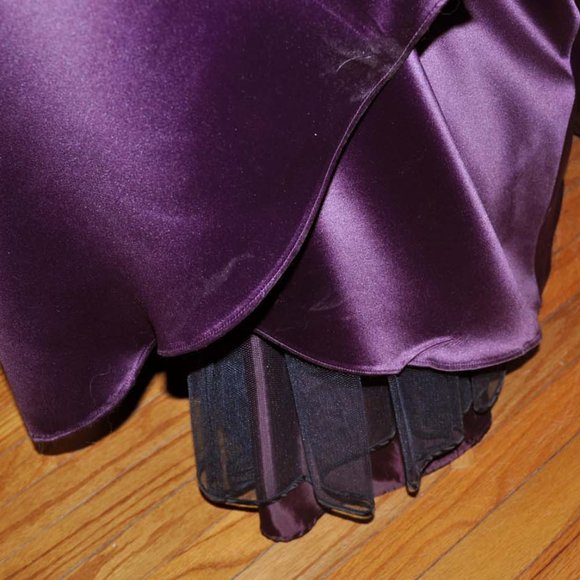 Mark & Lizzie Plum Beaded Sleeveless Satin Formal Evening Gown - Picture 5 of 7